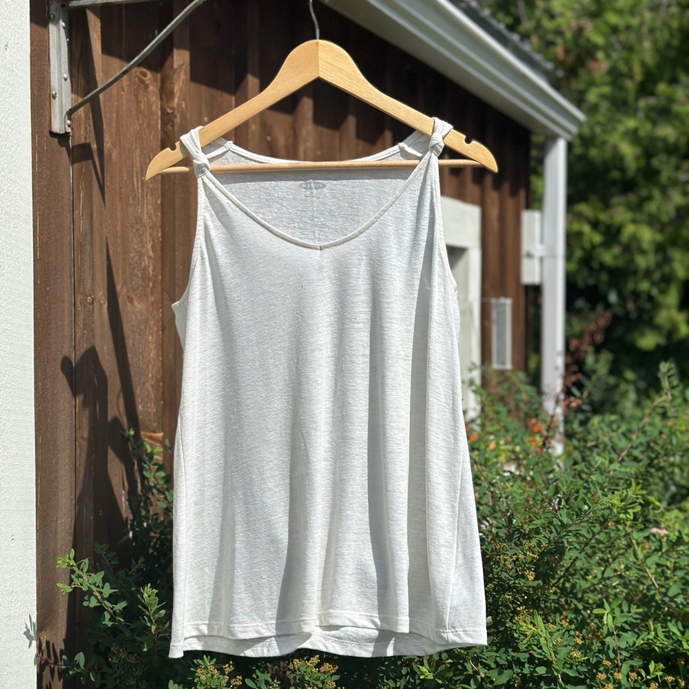 Linen mix sleeveless tank top - white - Old Navy - shoulder knot detail - size M